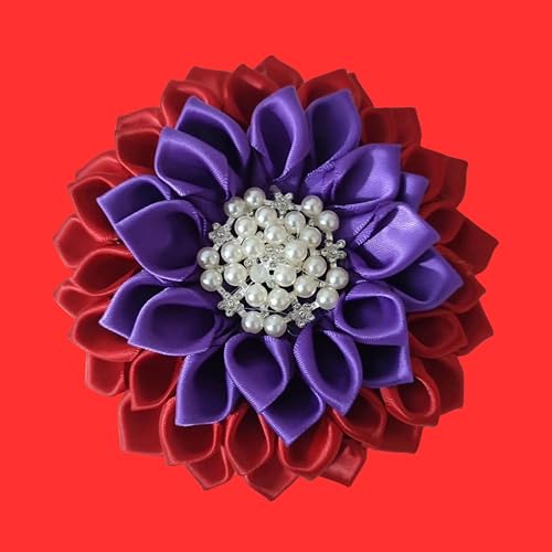 Image of Red and Purple 4.5 inch Sorority Paraphernalia Flower Brooch Pin for Women, Greek Organization, Delta Sigma Theta Sorority Inspired for D9 Events, Conferences, Luncheons, J13 - Red Hat Society
