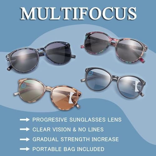 Image of Amorays Cat Eyes Progressive Multifocal Reading Sunglasses UV Protection Anti Blue RaysTrifocal Sun Readers for Women