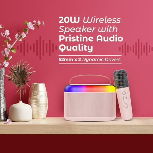 pTron Newly Launched Fusion Joy 20W Bluetooth Speaker with Wireless Karaoke Mic, 6Hrs Playtime, Vivid RGB Lights, Voice Effects, Multi-Play Modes BT5.3/TF Card/USB & Type-C Charging Port (Light Pink) 2 41yLIjoJFbL