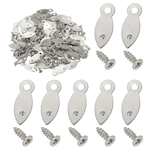 Image of uxcell 120pcs Picture Frame Backing Clips, 0.83 inch Photo Frame Turn Buttons Fasteners Hardware Corner Clip with 120pcs Screw for Hanging Pictures Craft Drawings, Melon-Seed Shaped Silver