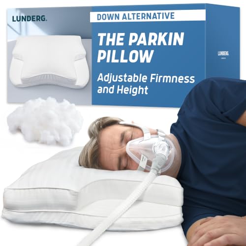 Lunderg Parkin CPAP Pillow for Side & Back Sleepers - The Only Down Alternative with Adjustable Filling & 100% Cotton Case - Reduce Air Leaks & Mask Pressure for Better Sleep - Works with All Masks
