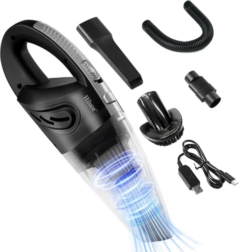 Hiluce Car Vacuum Portable Cordless, Handheld Vacuum Cleaner High Power for Wet and Dry, USB Rechargeable Lightweight Cordless Vacuum, 0.45L Capacity Storage Bag,for Car/Stairs/Pet Hair(Black Silver)