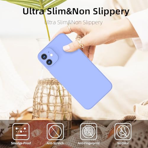 Image of DIZORO Square Candy Liquid Silicone iPhone Case Cover for iPhone 12, All Cube Series with Microfiber Lining Compatible iPhone 12 (6.1 inch) (Purple)