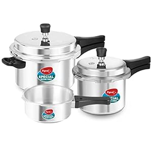 Pigeon By Stovekraft Special Aluminium Pressure Cooker Combo with Outer Lid Gas Stove Compatible 2, 3, 5 Litre Capacity for Healthy Cooking (Silver)
