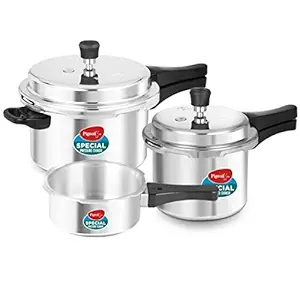 Pigeon By Stovekraft Special Aluminium Pressure Cooker Combo with Outer Lid Gas Stove Compatible 2, 3, 5 Litre Capacity for Healthy Cooking (Silver)