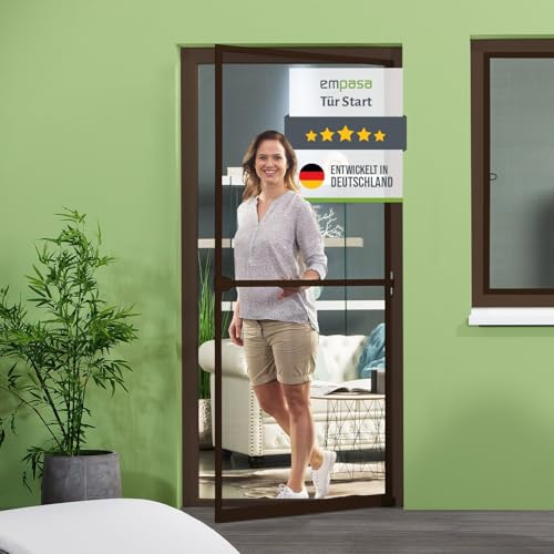 empasa Insektenschutz Fliegengitter Tür mit Alurahmen START individuell zuschneidbar, als Selbstbausatz, Farbe: braun, Größe: 100 x 210 cm
