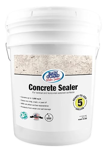 Rainguard Water Sealers Concrete Sealer, Penetrating Protection Against Water and Salt Damage, for All Concrete Surfaces, Silane/Siloxane Waterproofer, Natural Finish, Ready to Use, 5 Gallons