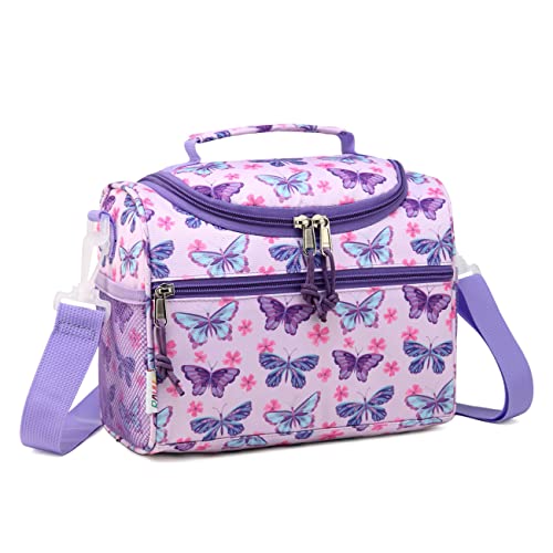 RAVUO Lunch Bag for Girls Insulated Cute Butterfly Lunch Box with Adjustable Strap and Bottle Holder Cooler Lunchbox Back to School Thermal Meal Tote Kit for Toddler 6.5L