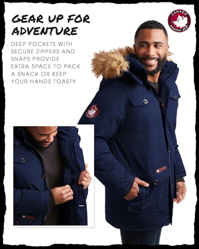 Image of CANADA WEATHER GEAR Mens Parka Jacket - Heavyweight Insulated Water Resistant Winter Coat for Men with Faux Fur Hood