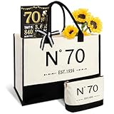 Amosking 70 Jahre alte Geschenke für Frauen Canvas Einkaufstasche Reiseausrüstung, 70. Geburtstag Geschenke für Frau Freunde Mama, Vintage N°70 Handtasche & Kosmetiktasche & Geburtstagsposter