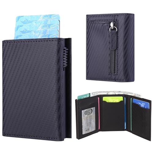 Mens Wallet Card Holder Pop up Card Holder，Smart, Slim, Minimalist Design for Front Pocket， 10-13 Card Capacity | ID Window Cash Slot，Metal Aluminum Credit Card Holder Bifold Wallet（black）