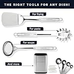 Home Hero 32-Piece Stainless Steel Kitchen Utensil Set - Heat-Resistant Nonstick Silicone Tools - Durable Stainless Steel Cooking Tools - Measuring Cups & Spoons with Holder - 32 Pc, Silver - Image 4