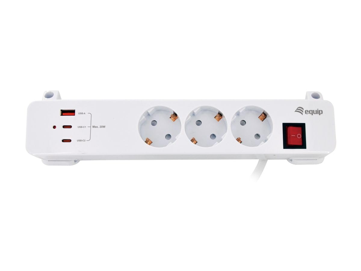 Equip Listwa zasilająca 3 x Schuko, 2 x USB-C i 1 x USB-A z przełącznikiem