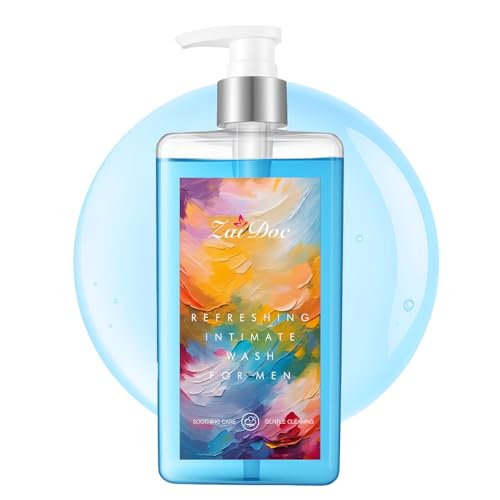 ZAIDOC Refresh Gentle Intimate Wash for Men Daily Cleanser with Lactic Acid & Menthol pH Balanced for Sensitive Skin Blue 10.14 fl oz