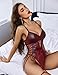 Avidlove Women Lingerie Leather Teddy Lingerie Strappy Teddy Mesh Bodysuit One Piece Babydoll Dark Red L