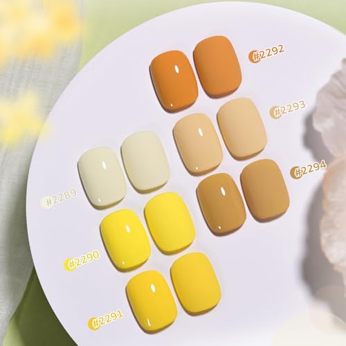 Image of GAOY Pastel Yellow Spring Gel Nail Polish Set, 6 Colors Orange Soak Off UV Light Cure Gel Polish Kit for Salon and Nail Art DIY at Home