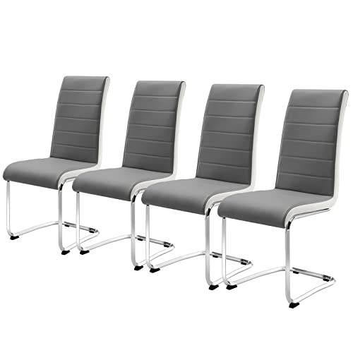 Dining Chairs Set Of 4,Modern Indoor Kitchen Chairs,Sturdy Chrome Chair Legs And Faux Leather,Ergonomic Design Dining Room Chairs With High Back Soft Padded For Home Kitchen Apartment(4 Grey Chairs) #TOP13