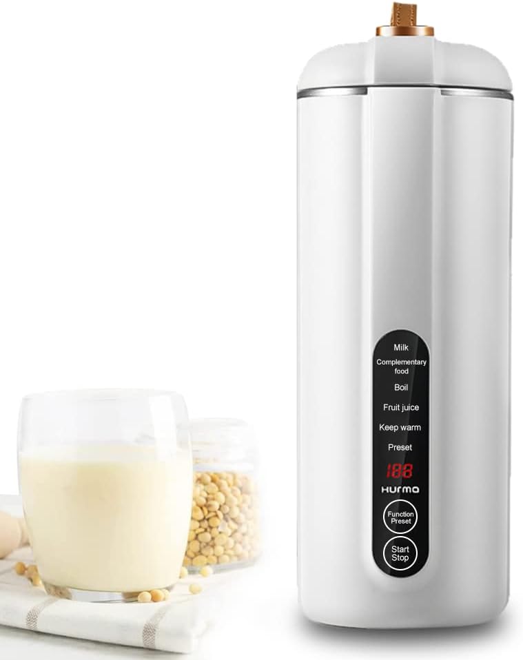 110V Mini Soy Milk Maker Portable, 6 in 1 Filter-Free Electric Juicer Machine, Automatic Soybeans Milk Machine with 12H Timer & Self-Cleaning for Kitchen, White