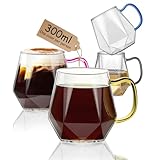 ANZHAN Glass Coffee Mugs 300ml with Handle, Set of 4 - Clear Coffee Cups Latte Glasses, Borosilicate Heat Resistant for Cappuccino, Espresso, Tea, Milk, Juice, Beer and Hot/Cold Beverages