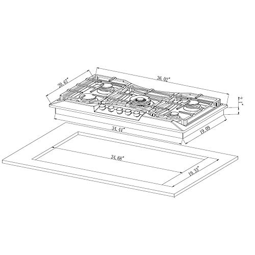 Empava 36 in. Gas Stove Cooktop 5 Italy Sabaf Sealed Burners NG/LPG