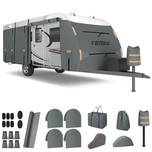Favoto Wohnwagen Schutzhülle Wasserdicht Outdoor - Abdeckplane Wohnwagen Reisemobil Schutzhülle 420D Oxford Vliesstoff Winddicht Atmungsaktiv Staubdicht UV Schutz Sommer Winter 550x250x220cm