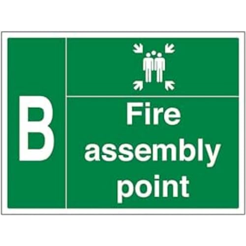 V Safety Fire Assembly Point w/Family - B - 800x600mm 2mm Rigid Plastic Safety Sign, Multi, 800 x 600 mm