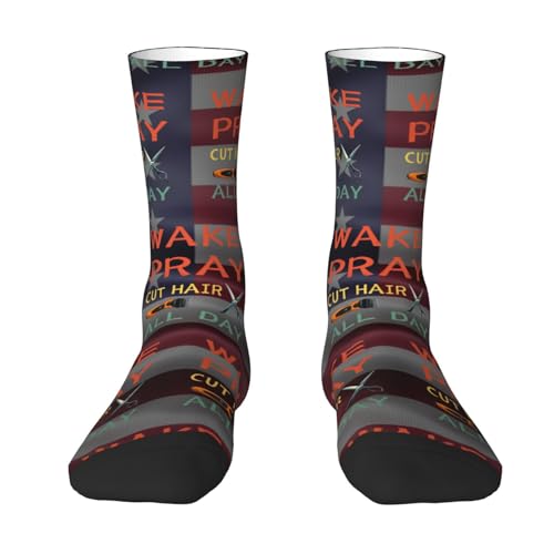 Wake Pray Cut Hair All Day Barber Adult Polyester Crew Socks Breathable Moisture-Wicking Athletic Running