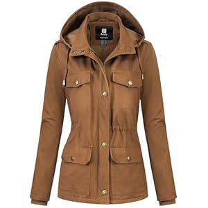 Pursky Women’s Cotton Anorak Lightweight Military Jacket Warm Utility Casual Coat With Removable Hood