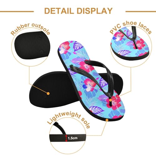 Red Hibiscus Palm Leaves Flip Flops for Beach Thong Sandals Anti-slip Lightweight Beach Shoes for Indoor Outdoor House3