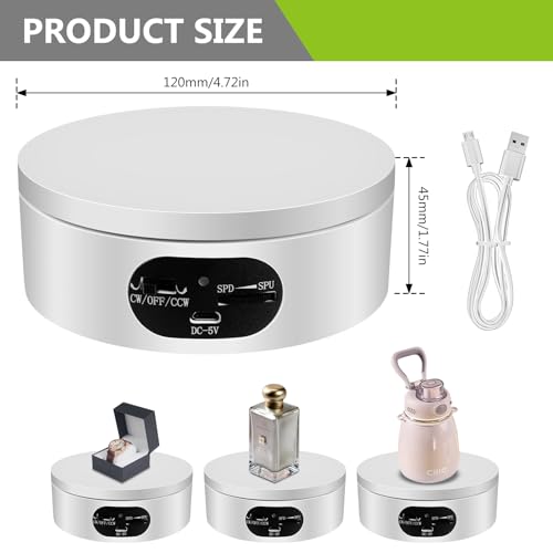 Drehteller Elektrisch, Automatische Drehplattform, 12 cm Elektrischer Drehteller, Drehscheibe Elektrisch, Drehteller Fotografie 360 Grad Elektrischer Drehteller Für Fotografie Produkt-, Schmuck