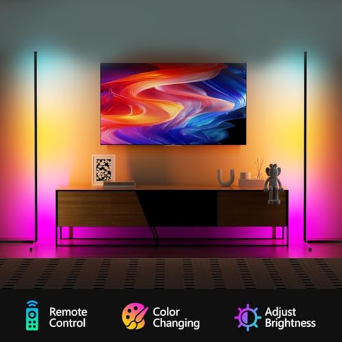 Image of LED Floor Lamp RGB+IC, Smart Corner Lamp Work with Alexa&Google Home,1200LM, Modern Floor Lamp with 16 Million DIY Colors, Music Sync, Color Changing Lamp,Timer, for Living Room Bedroom (Pack-2)