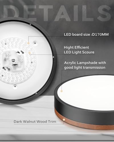 Image of Ken & Ricky 12 inch Modern Flush Mount Ceiling Light,Deep Wood and Black,2 PK
