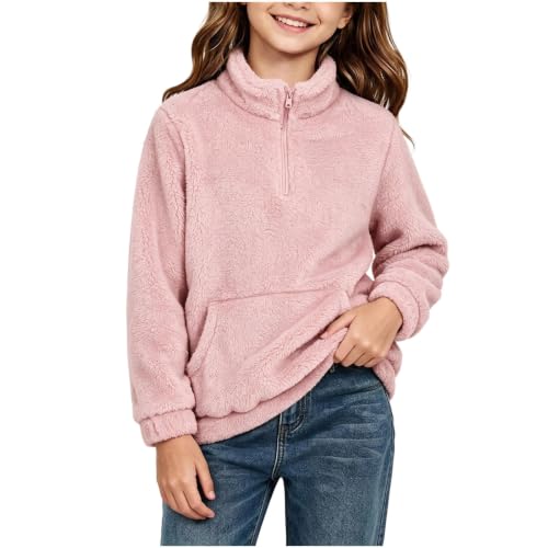 Girls Fleece Sweatshirts Mockneck Half Zip Up Fuzzy Sweat Shirt Winter Tops