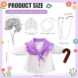 Old Lady Porch Goose Outfits 100 Days Grandma Goose Outfit Costume with Wig Glasses Cane for 23" Cement Concrete Geese Statues Porch Goose Clothes for Lawn Yard Garden Patio Decor(Hyacinth Floral)