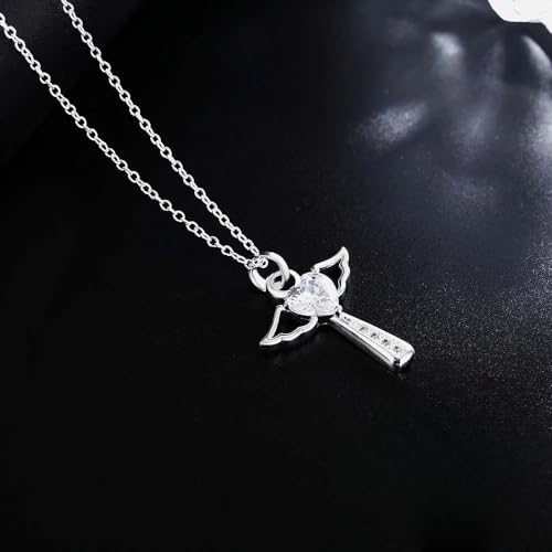 Collier coeur et croix ailés de foi en argent, cadeau idéal - 2