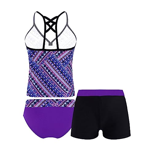 Kids Teenage Girls 3pcs Floral Printed Tankini Swimsuit Boyshort Top Bottom Set Hawaii Swimwear Bathing Suit2