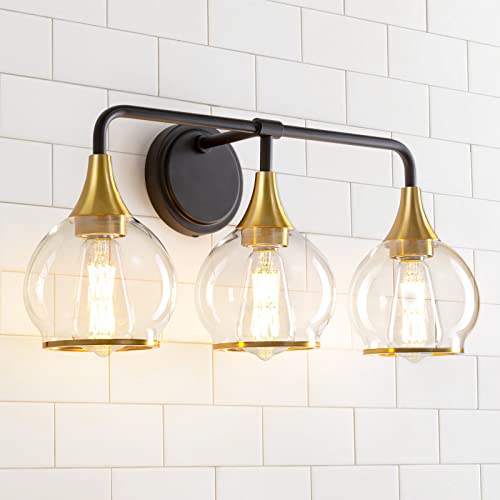 HAHZT Black and Gold Bathroom Vanity Light 3-Lights Bathroom Light Fixtures Over Mirror with Clear Glass Shade 22.4 inch Wall Sconce Lighting Bath(Exclude E26 Bulb) by HAHZT - Used condition - US$81.42