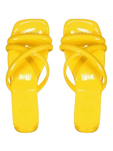 OYOANGLE Women's PU Leather Criss Cross Strap Flat Sandals Square Open Toe Slide Sandals Indoor Outdoor Shoes