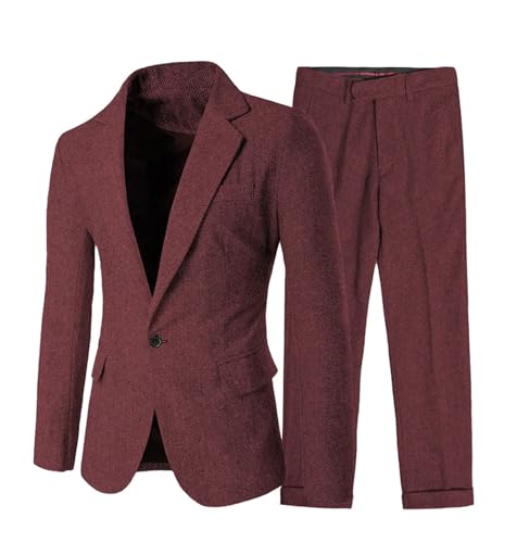 Men's Classic Fit Suit Set - One Button Herringbone Blazer & Pants for Business & Wedding3