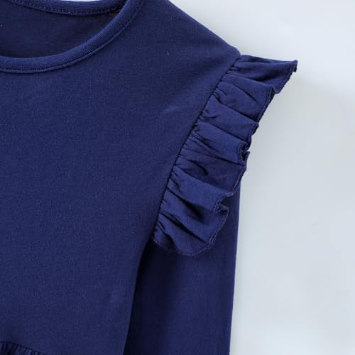 Image of Girl Long Sleeve Dress Ruffle Rainbow Color Block Cotton Casual Tiered Pleated Twirly Dress