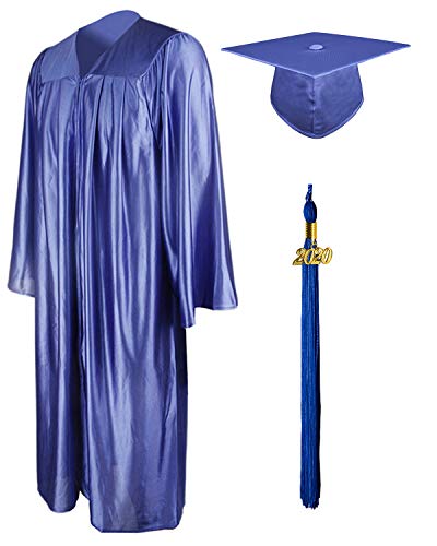 GraduationMall Shiny Graduation Gown Cap Tassel Set 2020 for High School Royal Blue