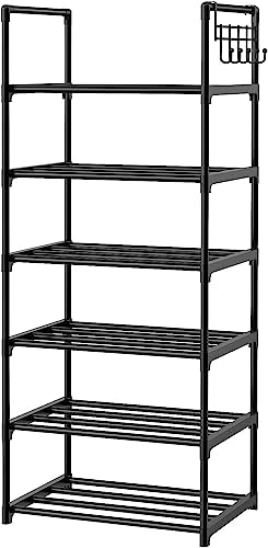 Vicye Zapatero de 6 Niveles, Estanteria Zapatos Pequeño y Estrechos, Metal, Extensible, para 12-15 Pares, para Entrada de Casa, Pasillo y Armario, Negro