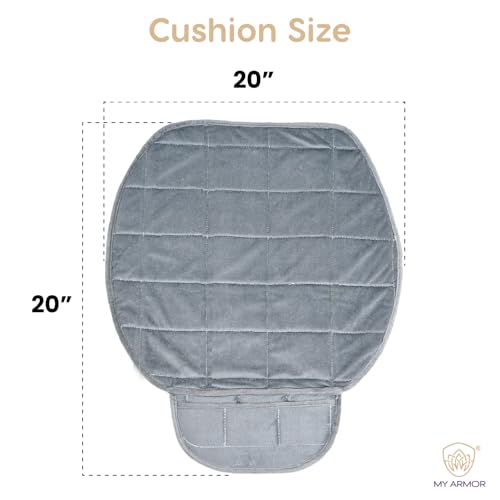 Image of MYARMOR Car Seat Cover | Ultra-Soft HR Foam Quilted Cushion with Non-Slip Grip & Storage Pouch | Universal Fit Front Car Seat Protector | Extra Large 20 x 20 Inches | Grey Velvet | 1 Pc