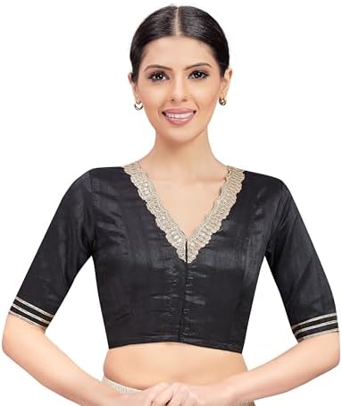 Studio Shringaar Women's Readymade Silky Saree Blouse with Embroidered Neckline