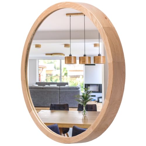 STOLARNIA PIKA LEJA – Miroir Mural Rond, Cadre en Bois (∅37 cm), chêne, Petit, 40 cm élégant – pour Salle de Bain, entrée, Salon, Chambre