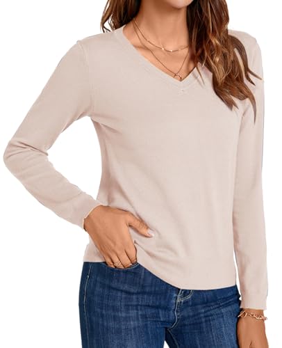 Image of MINTLIMIT Lightweight Sweaters for Women 2024 Casual Fall Long Sleeve Shirts Blouse Knit V Neck Pullover Sweater Tops