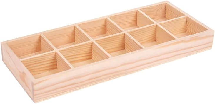 Compartment Organizer Box Rustic Compartments Wooden Divided Boxes Succulents Flower Pot Desktop Storage Box Holder Balcony Organizer, Wood Display Tray10 Grids