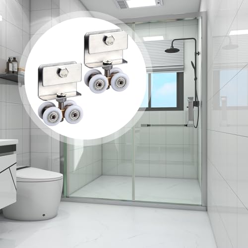 2 Stück Duschkabine Rollen, Leise Laufrollen Schiebetür, Aluminiumlegierung Duschtür Rollen, Beschläge für Schiebetüren, für Duschtüren, Glastüren, Schranktüren (2)