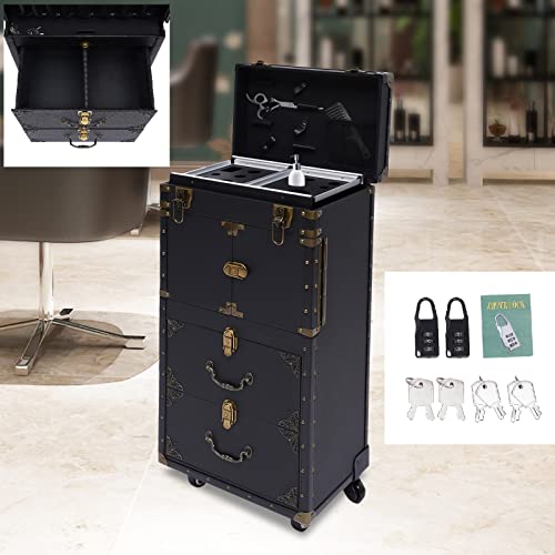 CNCEST Beauty Salon Luggage,Rolling Lockable Makeup Train Case Hairdressing Trolley Stylist Beauty Salon Cosmetic Luggage Travel Organizer Tool Box with Hair Dryer Holder - Thumbnail 5