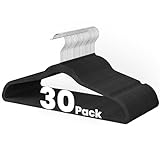 HealSmart 30 Pack Heavy Duty Velvet Hanger, Non-Slip Flocked Felt Hangers with Shoulder Notches, Hangers for Coats, Pants and Dress Clothes, Black
